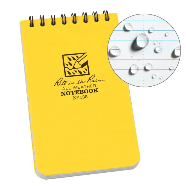Weatherproof 3″ x 5″ Spiral Notebook – Yellow Cover, Universal Layout (Model 135)