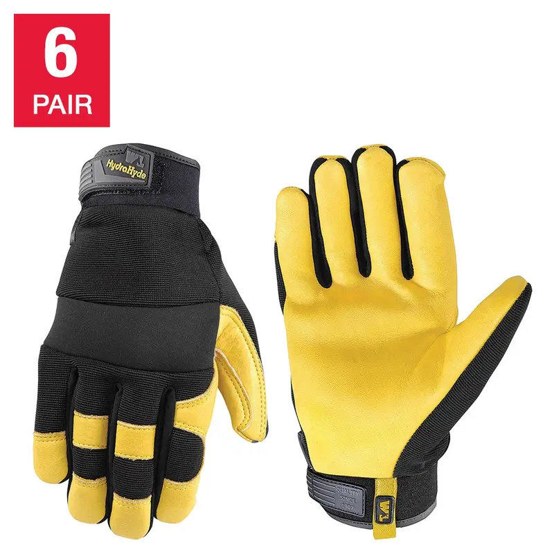 Wells Lamont HydraHyde Leather Work Gloves for Men – Water-Resistant, 6-Pair