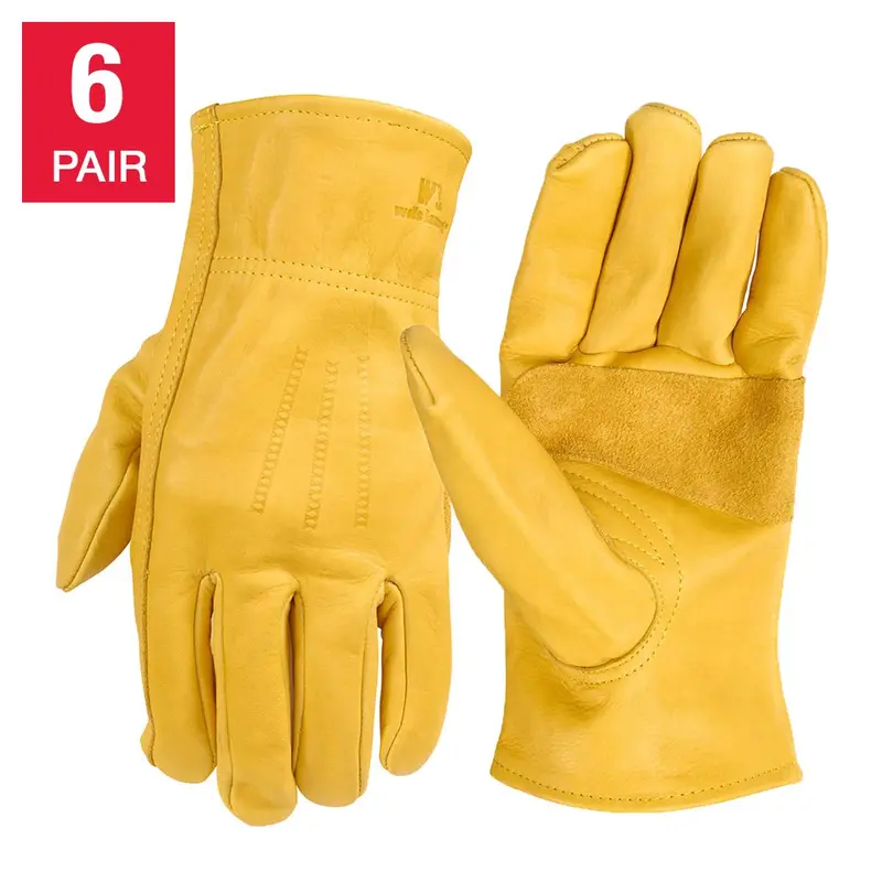 Wells Lamont Men’s Leather Work Gloves – Durable Full-Grain, 6-Pair