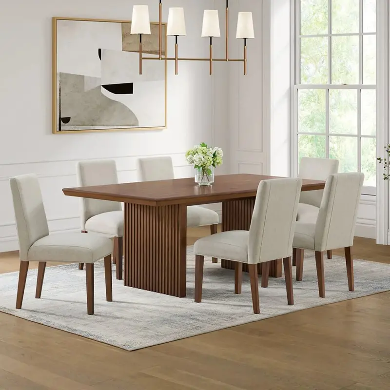 Whidbey Solid Wood Dining Table and Six Upholstered Chairs