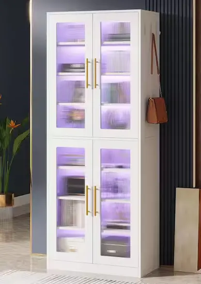 White 24.8-Inch LED-Illuminated Display Cabinet with Glass Doors