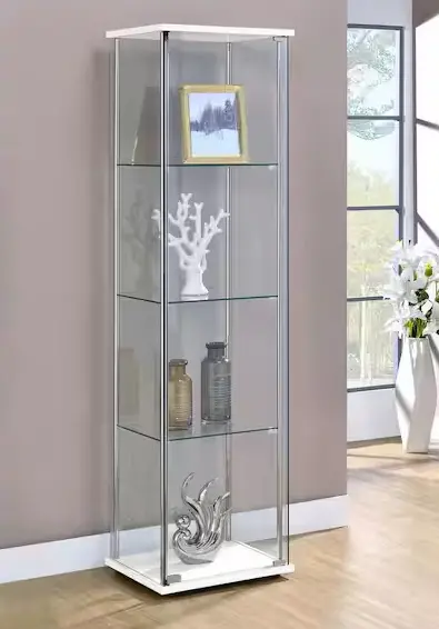 White and Clear Acrylic Curio Cabinet with Four Adjustable Glass Shelves
