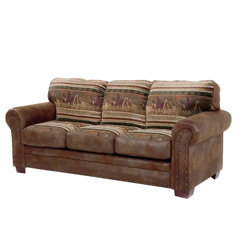 Wild Horses Rustic Faux-Leather Sleeper Sofa – Western Style