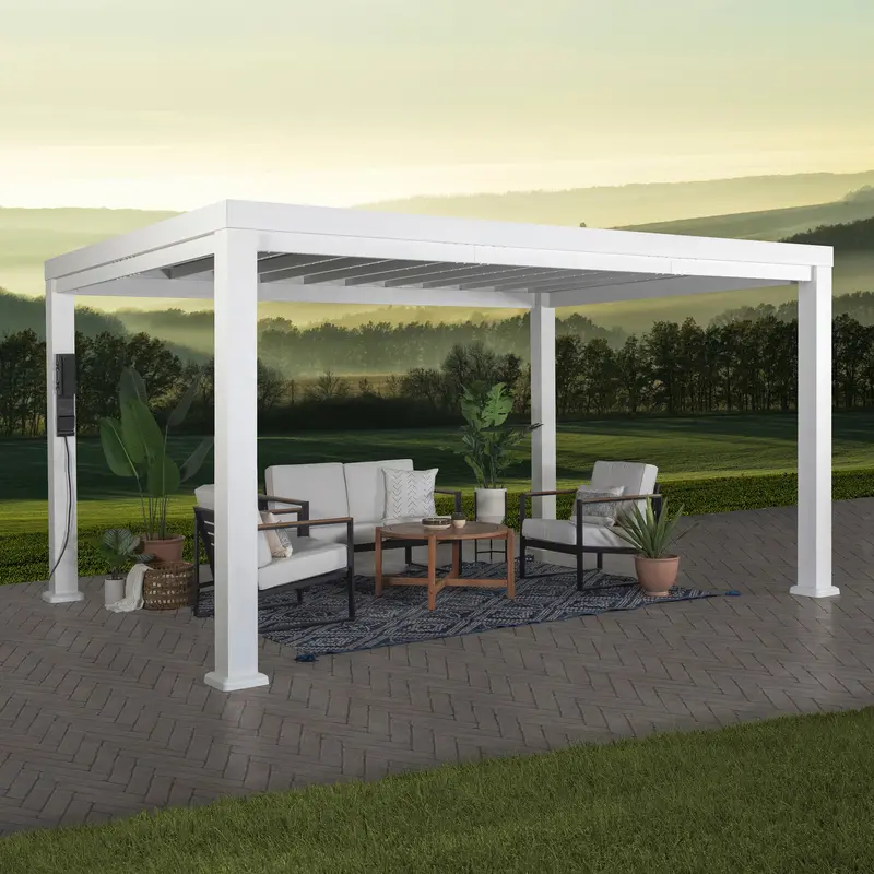 Windham 14×12 Modern Steel Pergola with Adjustable Sail Shade Canopy