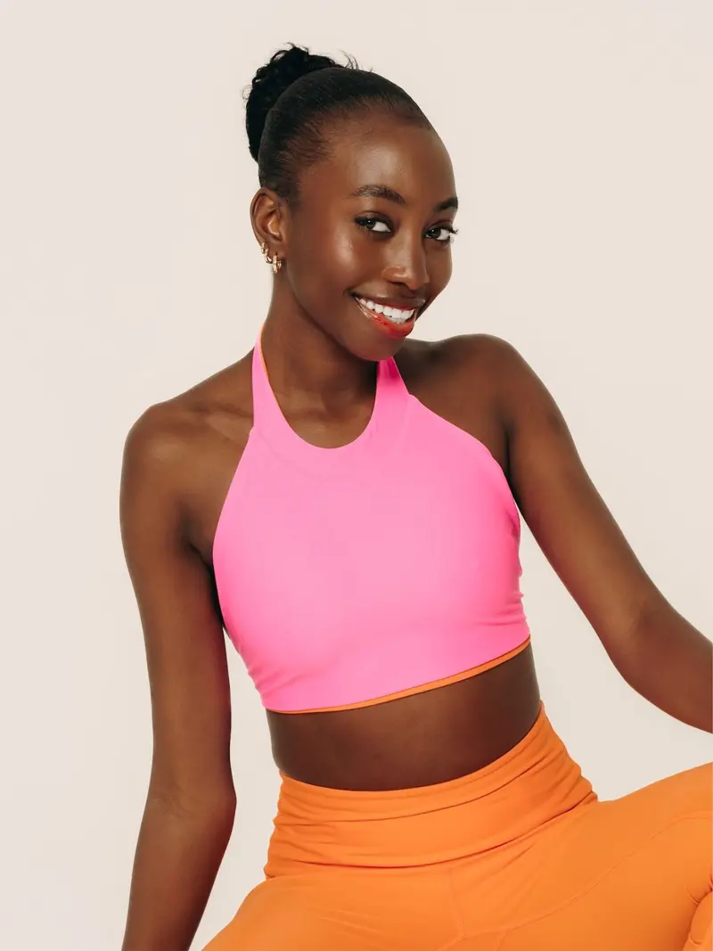 Women’s Neon Pink Reversible Halter Bikini Top