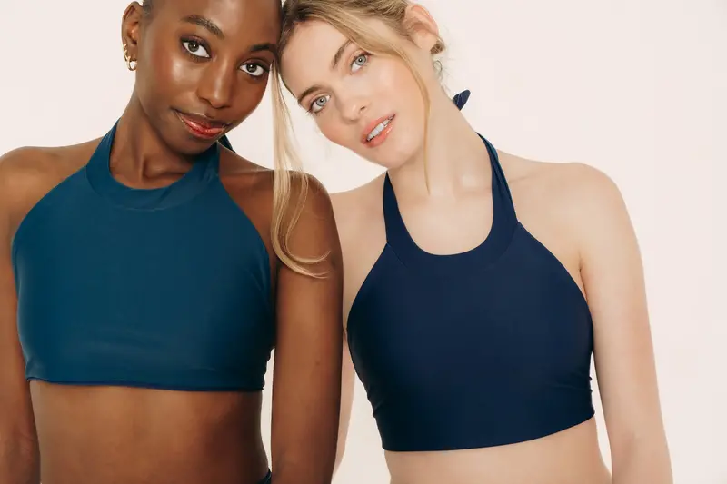 Women’s Teal-and-Navy Reversible Halter Swim Top