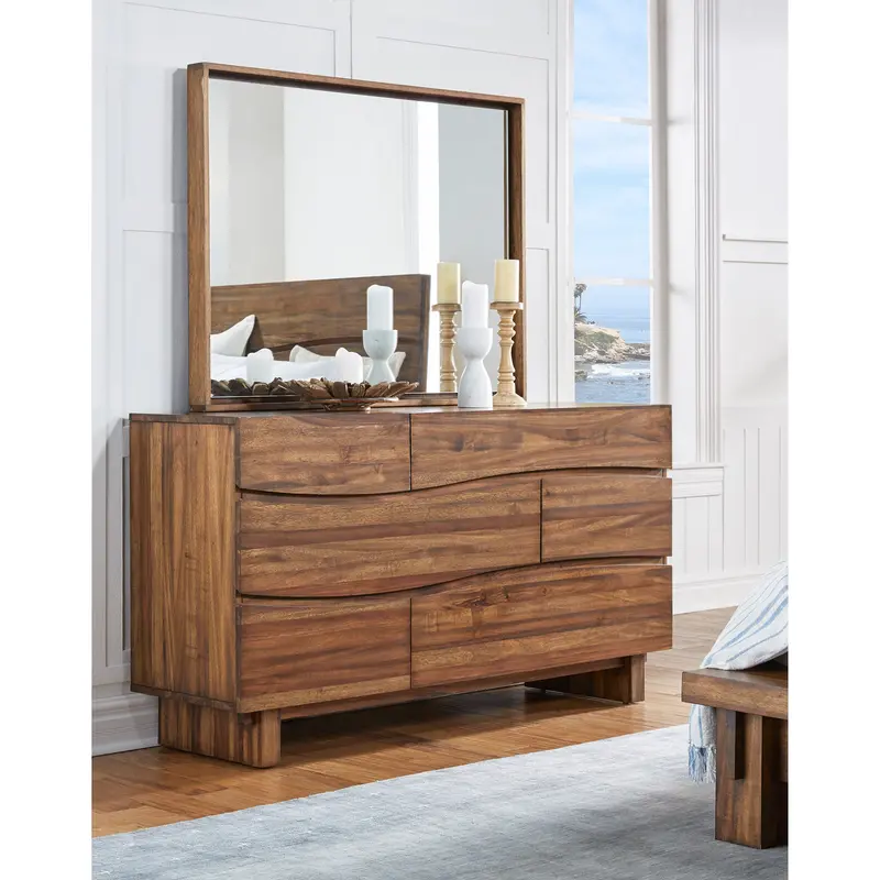 Wooden Dresser and Matching Full-Length Mirror Set