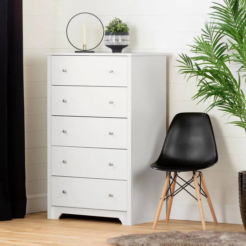 Xavier 5-Drawer Chest – Modern White Finish