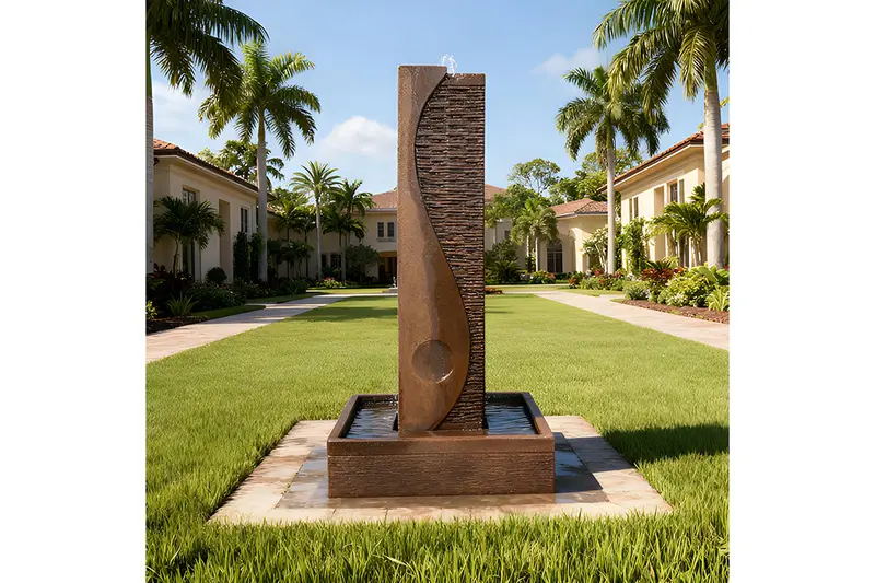 Yin Yang Zig Zag Garden Fountain with Cascading Water Flow