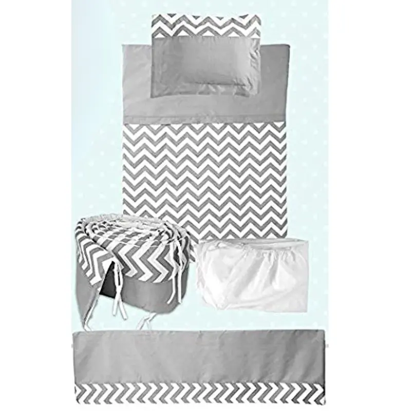 Zigzag Geometric 7-Piece Crib Bedding Collection – White and Grey